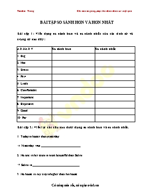 Bài tập Tiếng Anh 6 So sánh hơn và hơn nhất